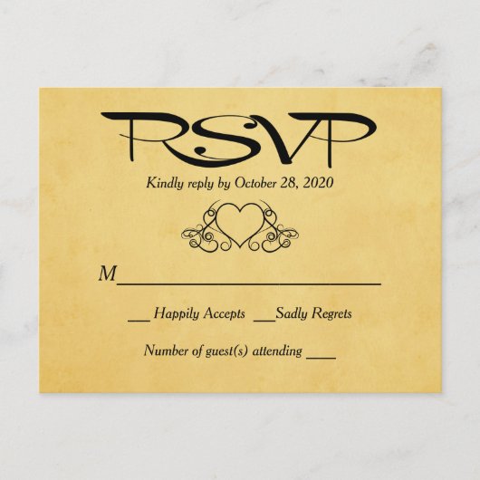 Hart Goud & Zwart RSVP Huwelijksreactie Uitnodiging Briefkaart (Voorkant)