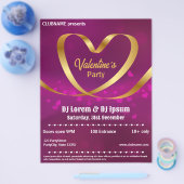 Hart Gouden Lint Paars Valentijn Feest Flyer (Enkel)