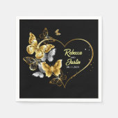 Hart Gouden Vlinders Zwart Modern Boho Servet (Voorkant)