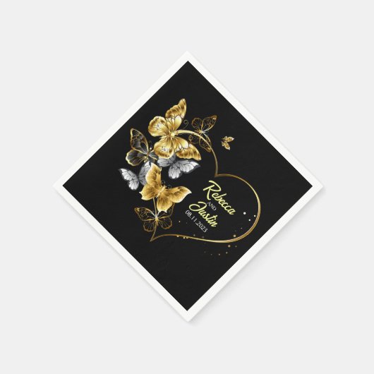 Hart Gouden Vlinders Zwart Modern Boho Servet (Hoek)