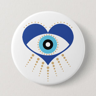 Hart Grieks Evil Eye Ronde Button 7,6 Cm
