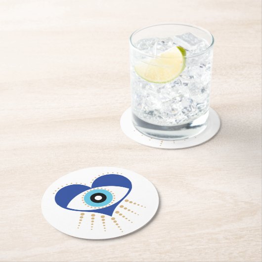 Hart Grieks Evil Eye Ronde Kartonnen Onderzetter (Insitu)