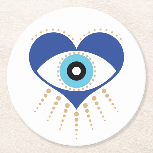 Hart Grieks Evil Eye Ronde Kartonnen Onderzetter (Voorkant)