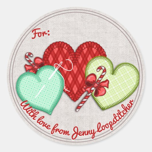 Hart hand stiksels naaien Kerst stickers (Voorkant)