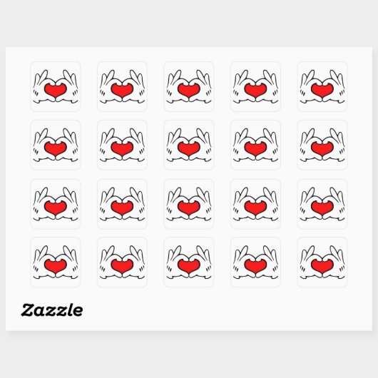 Hart Hand Vierkante Sticker (Vel)