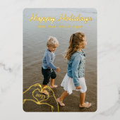 Hart Handen Aangepaste Familie Foto 3 Verticaal Go Folie Feestdagenkaart (Voorkant)