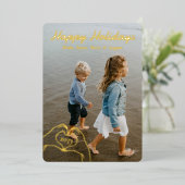 Hart Handen Aangepaste Familie Foto 3 Verticaal Go Folie Feestdagenkaart (Staand Voorkant)