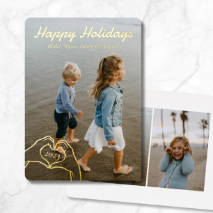 Hart Handen Aangepaste Familie Foto 3 Verticaal Go Folie Feestdagenkaart