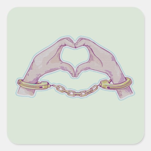 Hart handen Handboeien Vierkante Sticker (Voorkant)