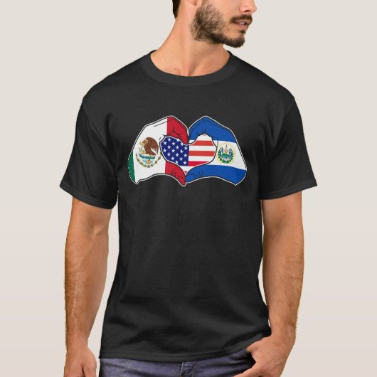 Hart handen Mexico, El Salvador en de Verenigde St T-shirt (Voorkant)