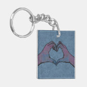 Hart handen op blauwe achtergrond sleutelhanger (Voorkant Links)