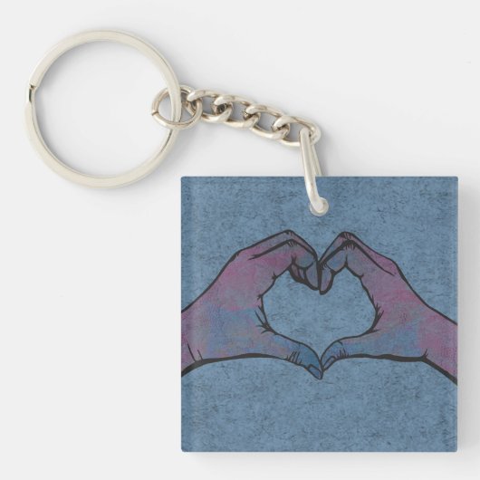 Hart handen op blauwe achtergrond sleutelhanger (Voorkant)