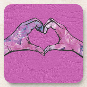 Hart Handen op Roze Kant Achtergrond Bier Onderzetter
