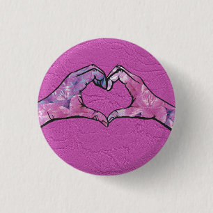 Hart Handen op Roze Kant Achtergrond Ronde Button 3,2 Cm