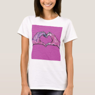 Hart Handen op Roze Kant Achtergrond T-shirt