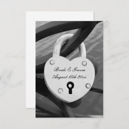Hart hangslot foto met sleutelgat verticale bruilo informatiekaartje (Voorkant / Achterkant)