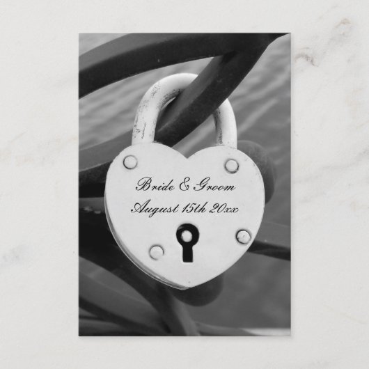 Hart hangslot foto met sleutelgat verticale bruilo informatiekaartje (Voorkant)
