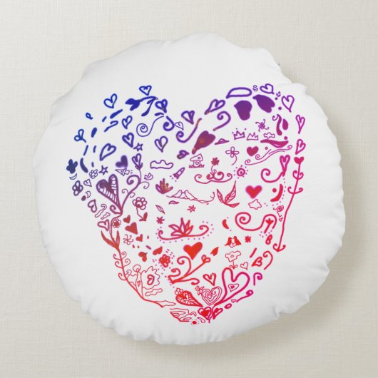 Hart Harten Tekening Rond werpkussen 41 cm Rond Kussen (Achterkant)