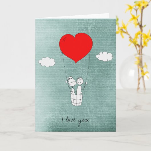 Hart Heet Luchtballon Liefde Kaart (Gele Bloem)