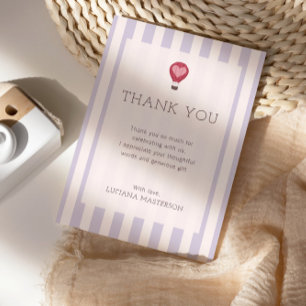 Hart Heet Luchtballon Pastel Paarse Baby Shower  Bedankkaart