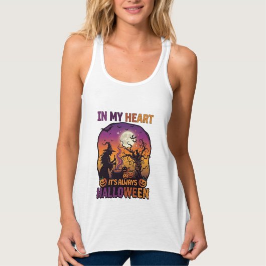 Hart Het is altijd Halloween Hek Cauldron Boom Koe Tanktop (Voorkant)