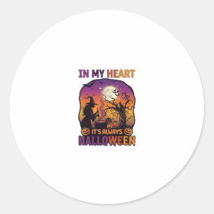 Hart Het is altijd Halloween Heks Ketel Boom Koe Ronde Sticker