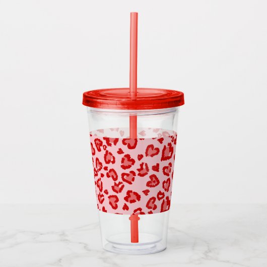 Hart het Patroon van de Leopard in het Rood op Blu Acryl Drinkbeker (Voorkant)