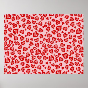 Hart het Patroon van de Leopard in het Rood op Blu Poster