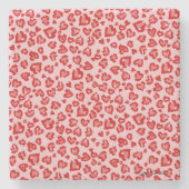 Hart het Patroon van de Leopard in het Rood op Blu Stenen Onderzetter (Voorkant)