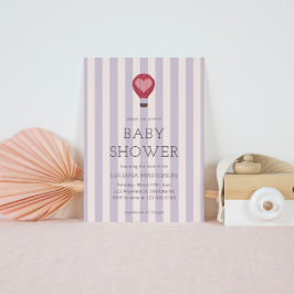 Hart Hete Luchtballon Pastel Paarse Baby shower Kaart