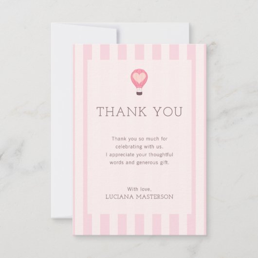 Hart Hete Luchtballon Pastel Roze Baby shower Bedankkaart (Voorkant)