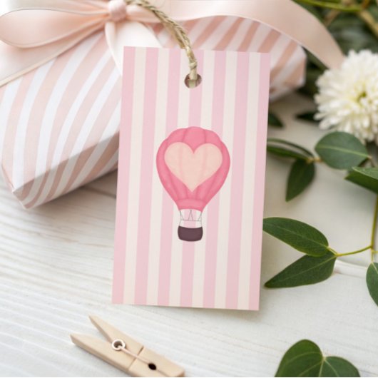 Hart Hete Luchtballon Pastel Roze Baby shower Cadeaulabel