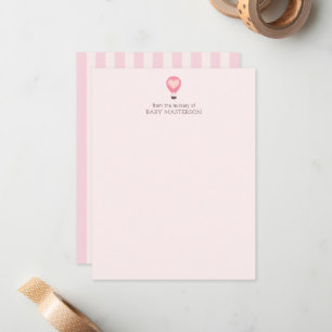 Hart Hete Luchtballon Pastel Roze Baby shower Notitiekaartje