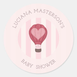 Hart Hete Luchtballon Pastel Roze Baby shower Ronde Sticker