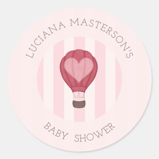 Hart Hete Luchtballon Pastel Roze Baby shower Ronde Sticker (Voorkant)