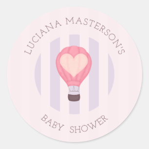Hart Heteluchtballon Pastel Paarse Baby Shower Ronde Sticker