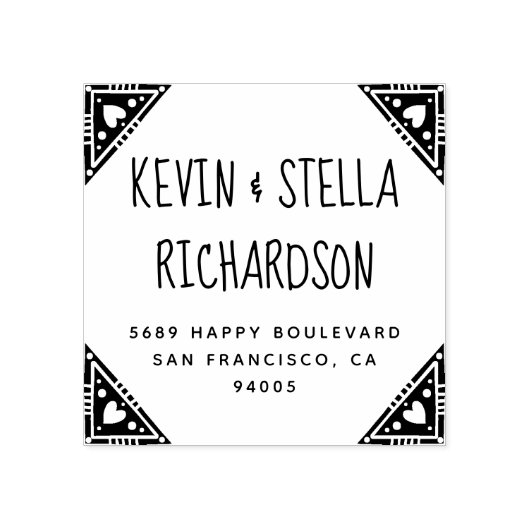 Hart Hoeken Bruiloft Retouradres Rubberstempel (Afrduk)