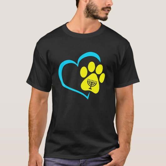 Hart Hond Poot Print Menorah Chanoeka T-shirt (Voorkant)