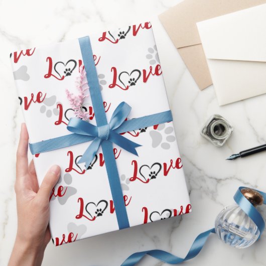 Hart Hond Pootafdrukken Met Liefde Tekst Cadeaupapier (Geschenken)