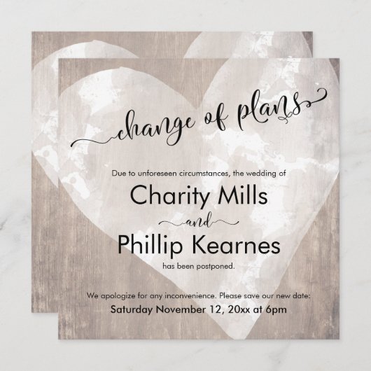 Hart Hout Uitgestelde bruiloft Verandering van pla (Voorkant / Achterkant)