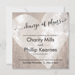 Hart Hout Uitgestelde bruiloft Verandering van pla