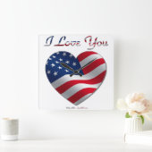 Hart I van de Vlag van de V.S. houdt van u Vierkante Klok (Huis)