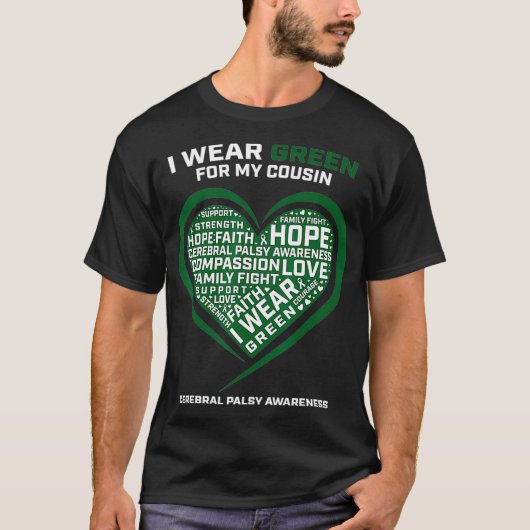 Hart Ik Draag groen voor mijn neef hersenverlammin T-shirt (Voorkant)