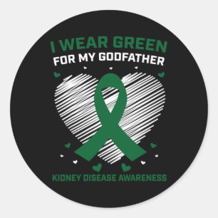 Hart Ik Draag groen voor mijn peetvader nierziekte Ronde Sticker