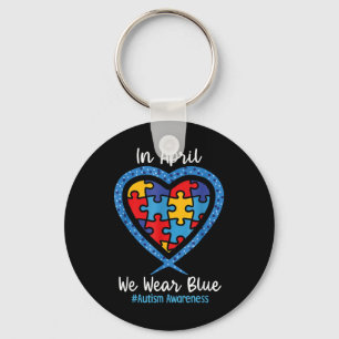 Hart In April We Draag Blauwe Liefde Hoop Geloof Sleutelhanger