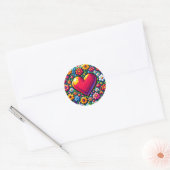 Hart in Bloemen Pixel Art Ronde Sticker (Envelop)
