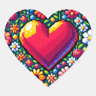 Hart in Bloemen Pixel Art Sticker