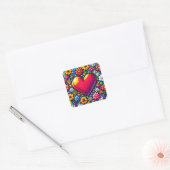 Hart in Bloemen Pixel Art Vierkante Sticker (Envelop)