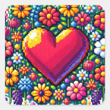 Hart in Bloemen Pixel Art