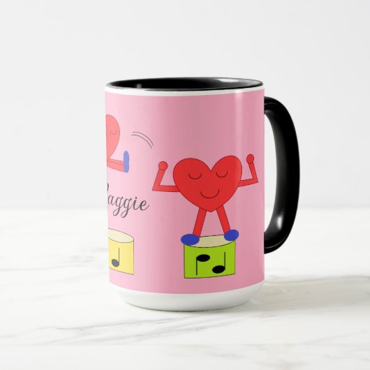 Hart in de liefde met springen: Roos-gekleurd Mok (Voorkant rechts)